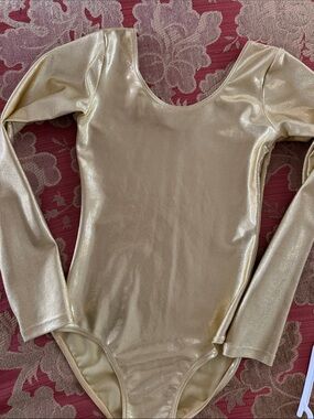 Kids Metallic Gold Long-Sleeve One-Piece Dance Leotard Size 7/8 NWOT